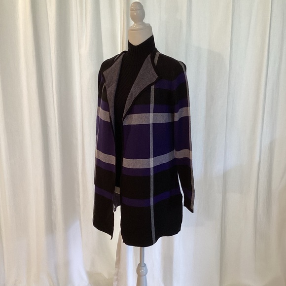 Anne Klein NWT Black/Gray/Purple Long Cardigan - Sweater Jacket - Picture 2 of 7